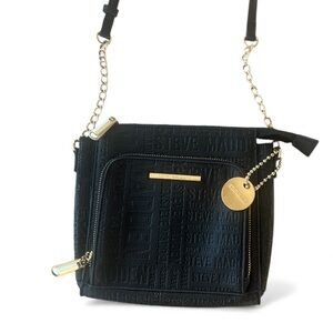 Steve Madden Logo Black & Gold Crossbody Bag